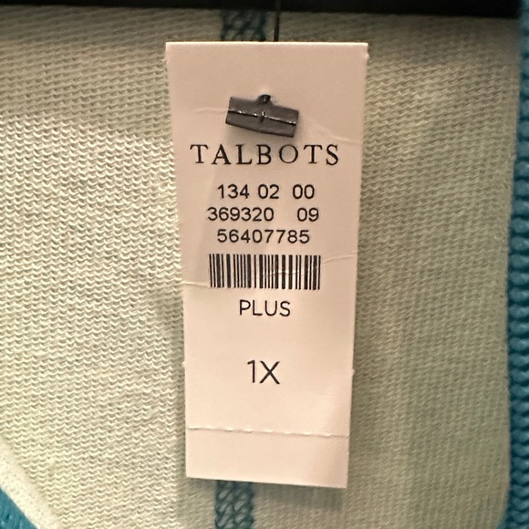 Talbots Teal Floral Quarter-Zip Pullover - Picture 4 of 5